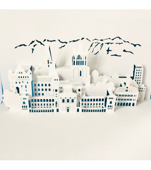 Carte Rifletto, Lausanne, fabriquée en Allemagne pour L'Ecritoire design, Lausanne. Bleu clair, format A6 ou A5.