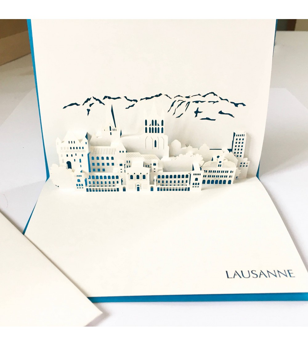 Carte Rifletto, Lausanne, fabriquée en Allemagne pour L'Ecritoire design, Lausanne. Bleu clair, format A6 ou A5.