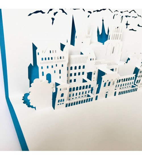 Carte Rifletto, Lausanne, fabriquée en Allemagne pour L'Ecritoire design, Lausanne. Bleu clair, format A6 ou A5.