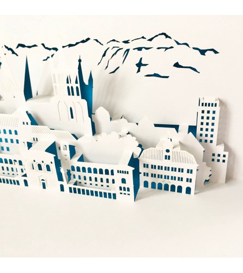 Carte Rifletto, Lausanne, fabriquée en Allemagne pour L'Ecritoire design, Lausanne. Bleu clair, format A6 ou A5.