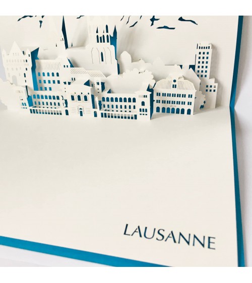 Carte Rifletto, Lausanne, fabriquée en Allemagne pour L'Ecritoire design, Lausanne. Bleu clair, format A6 ou A5.