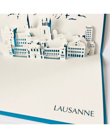 Carte Rifletto, Lausanne, fabriquée en Allemagne pour L'Ecritoire design, Lausanne. Bleu clair, format A6 ou A5.