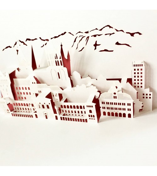 Carte Rifletto, Lausanne, fabriquée en Allemagne pour L'Ecritoire design, Lausanne. Rouge, format A6 ou A5.