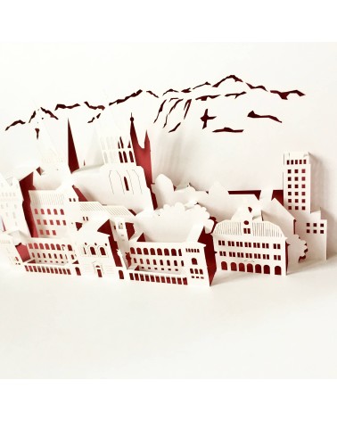 Carte Rifletto, Lausanne, fabriquée en Allemagne pour L'Ecritoire design, Lausanne. Rouge, format A6 ou A5.