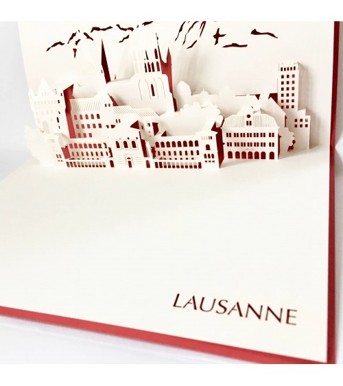 Carte Rifletto, Lausanne, fabriquée en Allemagne pour L'Ecritoire design, Lausanne. Rouge, format A6 ou A5.