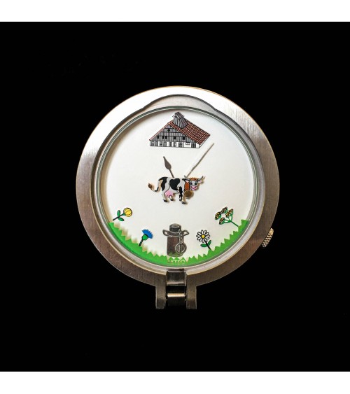 Pendulette AKTEO « alpage » ronde, acier, cadran blanc, diamètre 52 mm, à L’Ecritoire design, Lausanne