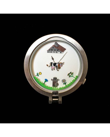 Pendulette AKTEO « alpage » ronde, acier, cadran blanc, diamètre 52 mm, à L’Ecritoire design, Lausanne