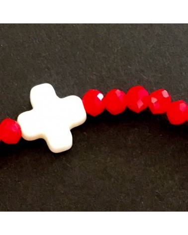 Charmant bracelet croix suisse, verre de bohème taillé et nacre