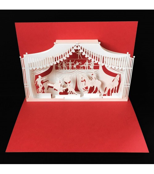 Carte popup Rifletto, Cirque, rouge fabriquée en Allemagne. L'Ecritoire design, Lausanne.