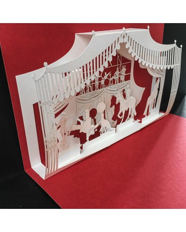 Carte popup Rifletto, Cirque, rouge fabriquée en Allemagne. L'Ecritoire design, Lausanne.