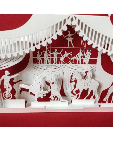 Carte popup Rifletto, Cirque, rouge fabriquée en Allemagne. L'Ecritoire design, Lausanne.