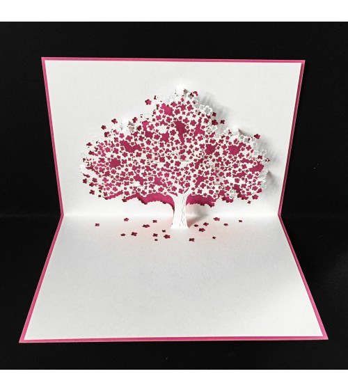 Carte popup Rifletto, Arbre en fleur, rose, fabriquée en Allemagne. L'Ecritoire design, Lausanne.