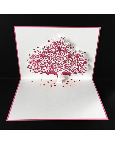 Carte popup Rifletto, Arbre en fleur, rose, fabriquée en Allemagne. L'Ecritoire design, Lausanne.