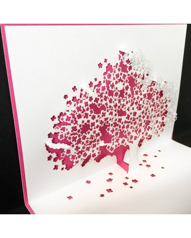 Carte popup Rifletto, Arbre en fleur, rose, fabriquée en Allemagne. L'Ecritoire design, Lausanne.