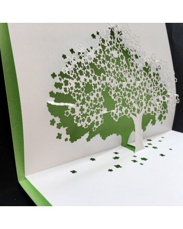 Carte popup Rifletto, Arbre en fleur, vert clair, fabriquée en Allemagne. L'Ecritoire design, Lausanne.