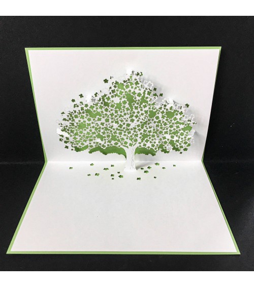 Carte popup Rifletto, Arbre en fleur, vert clair, fabriquée en Allemagne. L'Ecritoire design, Lausanne.