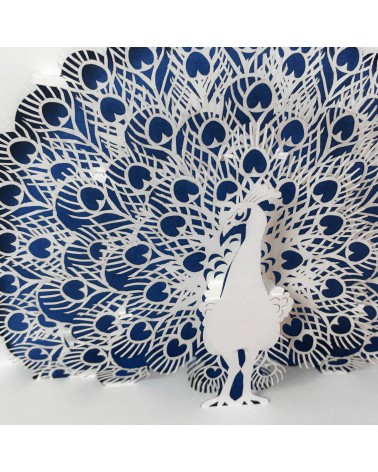 Carte pop up Rifletto, Paon, bleu roi, fabriquée en Allemagne. L'Ecritoire design, Lausanne.