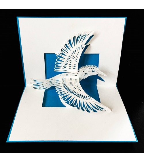Carte pop up Rifletto, oiseau en vol, bleu clair, fabriquée en Allemagne. L'Ecritoire design, Lausanne.