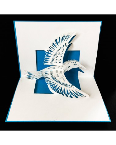 Carte pop up Rifletto, oiseau en vol, bleu clair, fabriquée en Allemagne. L'Ecritoire design, Lausanne.