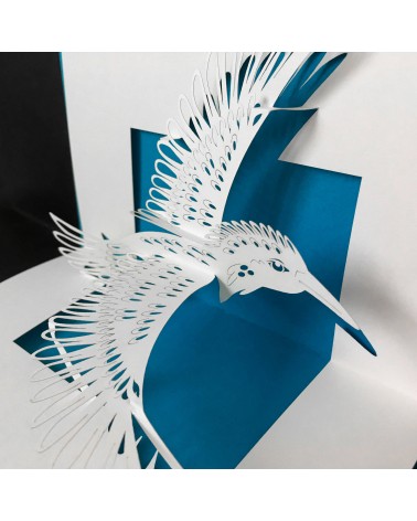 Carte pop up Rifletto, oiseau en vol, bleu clair, fabriquée en Allemagne. L'Ecritoire design, Lausanne.
