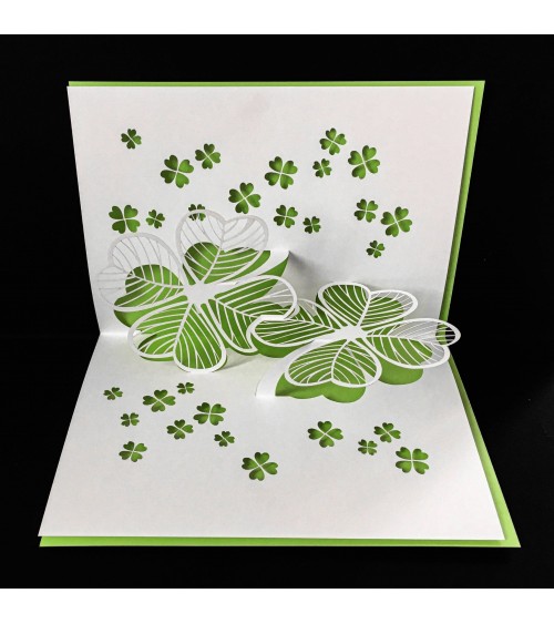 Carte pop up Rifletto, Trèfle à quatre feuilles, vert clair, fabriquée en Allemagne. L'Ecritoire design, Lausanne.