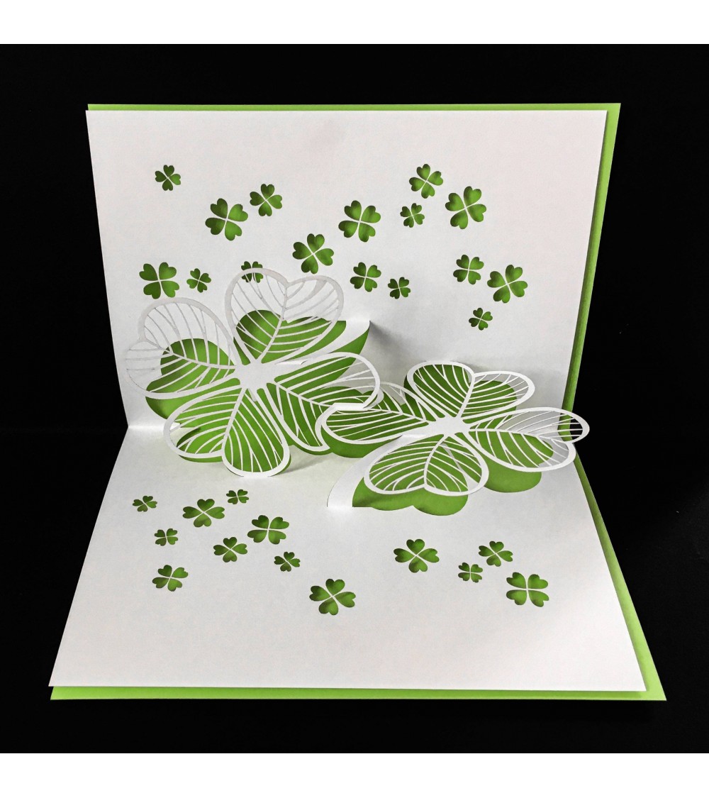 Carte pop up Rifletto, Trèfle à quatre feuilles, vert clair, fabriquée en Allemagne. L'Ecritoire design, Lausanne.