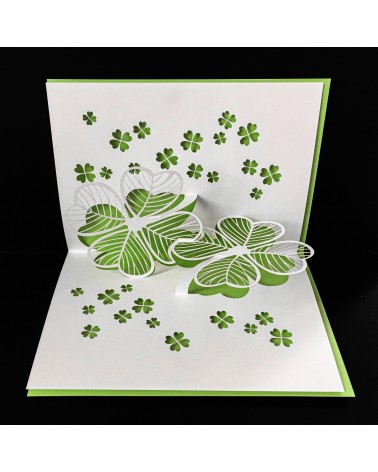 Carte pop up Rifletto, Trèfle à quatre feuilles, vert clair, fabriquée en Allemagne. L'Ecritoire design, Lausanne.