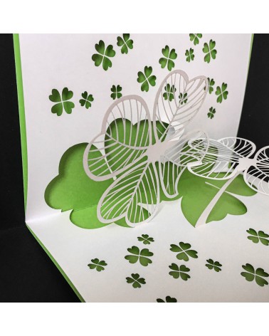 Carte pop up Rifletto, Trèfle à quatre feuilles, vert clair, fabriquée en Allemagne. L'Ecritoire design, Lausanne.