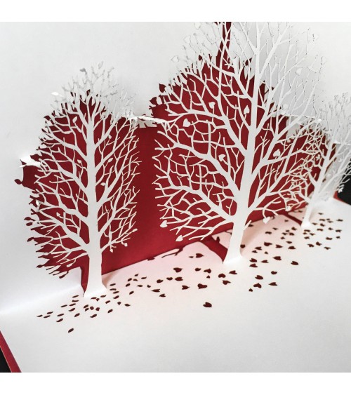 Carte pop up Rifletto, Automne, rouge, fabriquée en Allemagne. L'Ecritoire design, Lausanne.
