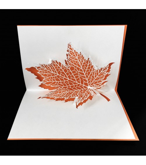 Carte pop up Rifletto, Feuille, orange, fabriquée en Allemagne. L'Ecritoire design, Lausanne.