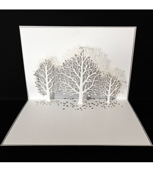 Carte pop-up Rifletto, Automne, argent, fabriquée en Allemagne. L'Ecritoire design, Lausanne.