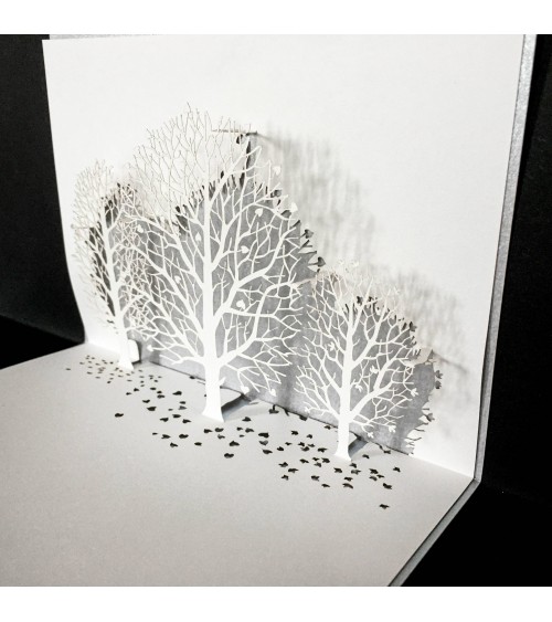 Carte pop-up Rifletto, Automne, argent, fabriquée en Allemagne. L'Ecritoire design, Lausanne.