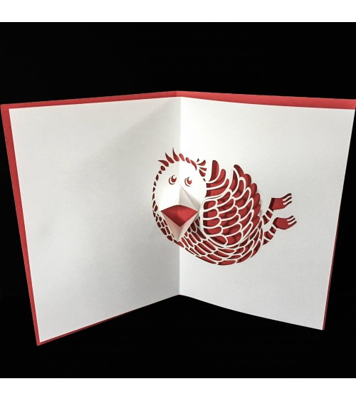 Carte pop-up Rifletto, Zoziau, rouge, fabriquée en Allemagne. L'Ecritoire design, Lausanne.