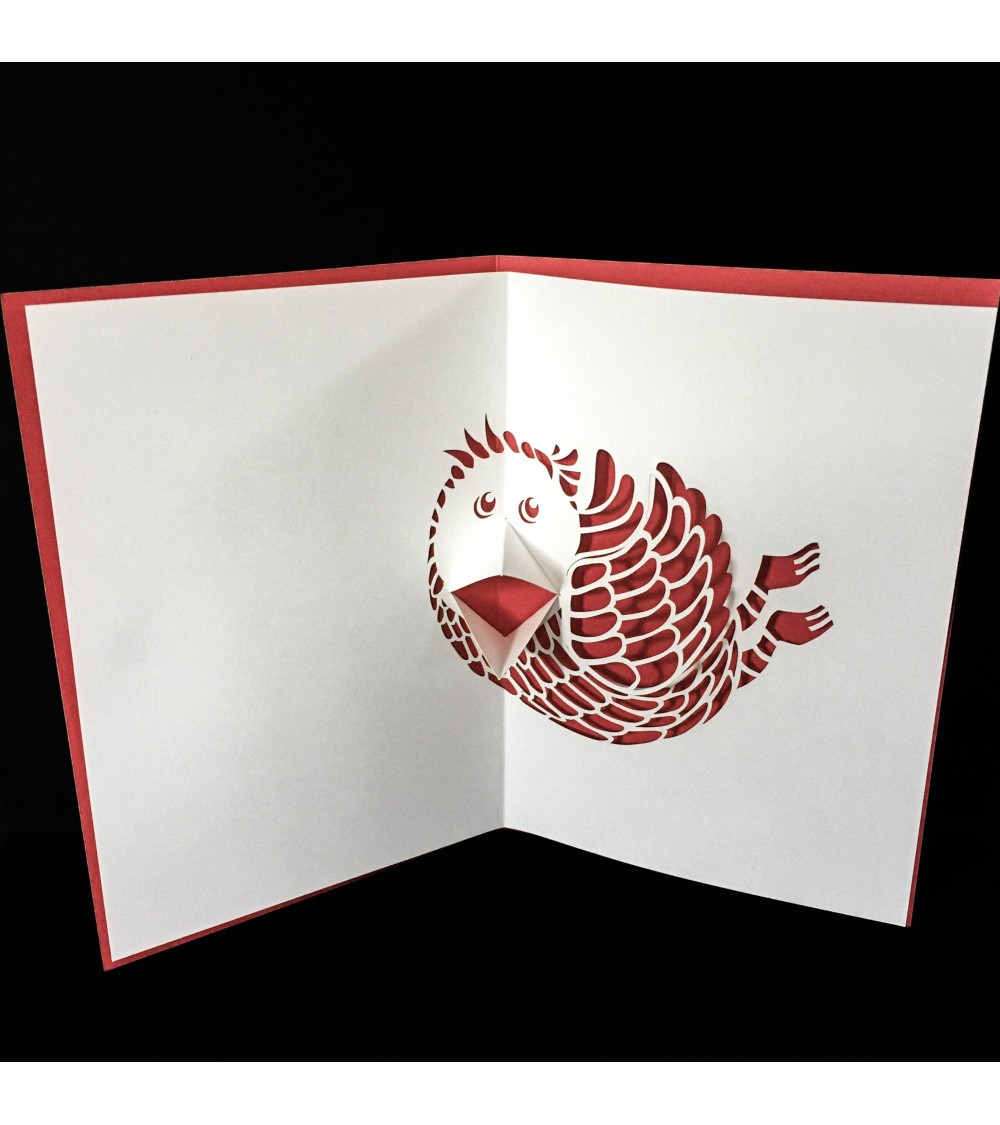 Carte pop-up Rifletto, Zoziau, rouge, fabriquée en Allemagne. L'Ecritoire design, Lausanne.