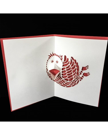 Carte pop-up Rifletto, Zoziau, rouge, fabriquée en Allemagne. L'Ecritoire design, Lausanne.