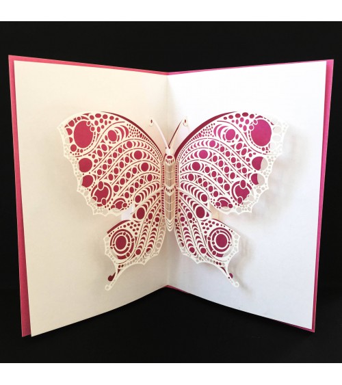 Carte pop-up Rifletto, Papillon, rose, fabriquée en Allemagne. L'Ecritoire design, Lausanne.