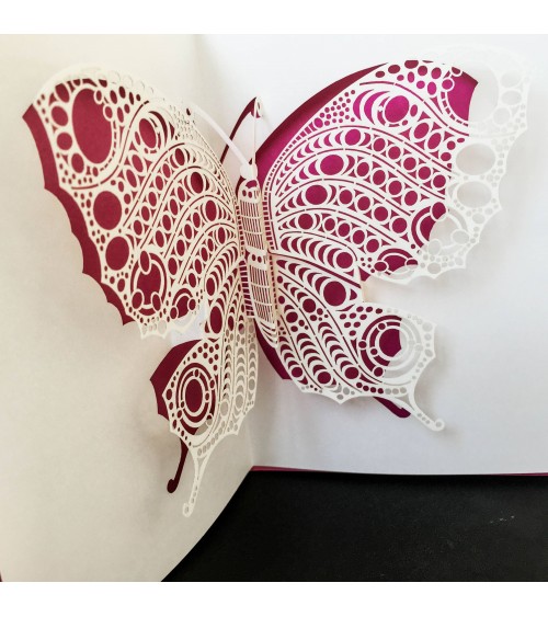 Carte pop-up Rifletto, Papillon, rose, fabriquée en Allemagne. L'Ecritoire design, Lausanne.