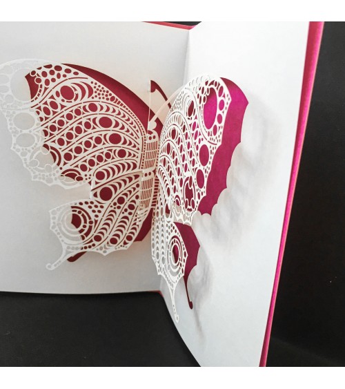 Carte pop-up Rifletto, Papillon, rose, fabriquée en Allemagne. L'Ecritoire design, Lausanne.