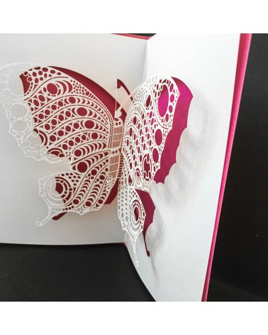 Carte pop-up Rifletto, Papillon, rose, fabriquée en Allemagne. L'Ecritoire design, Lausanne.