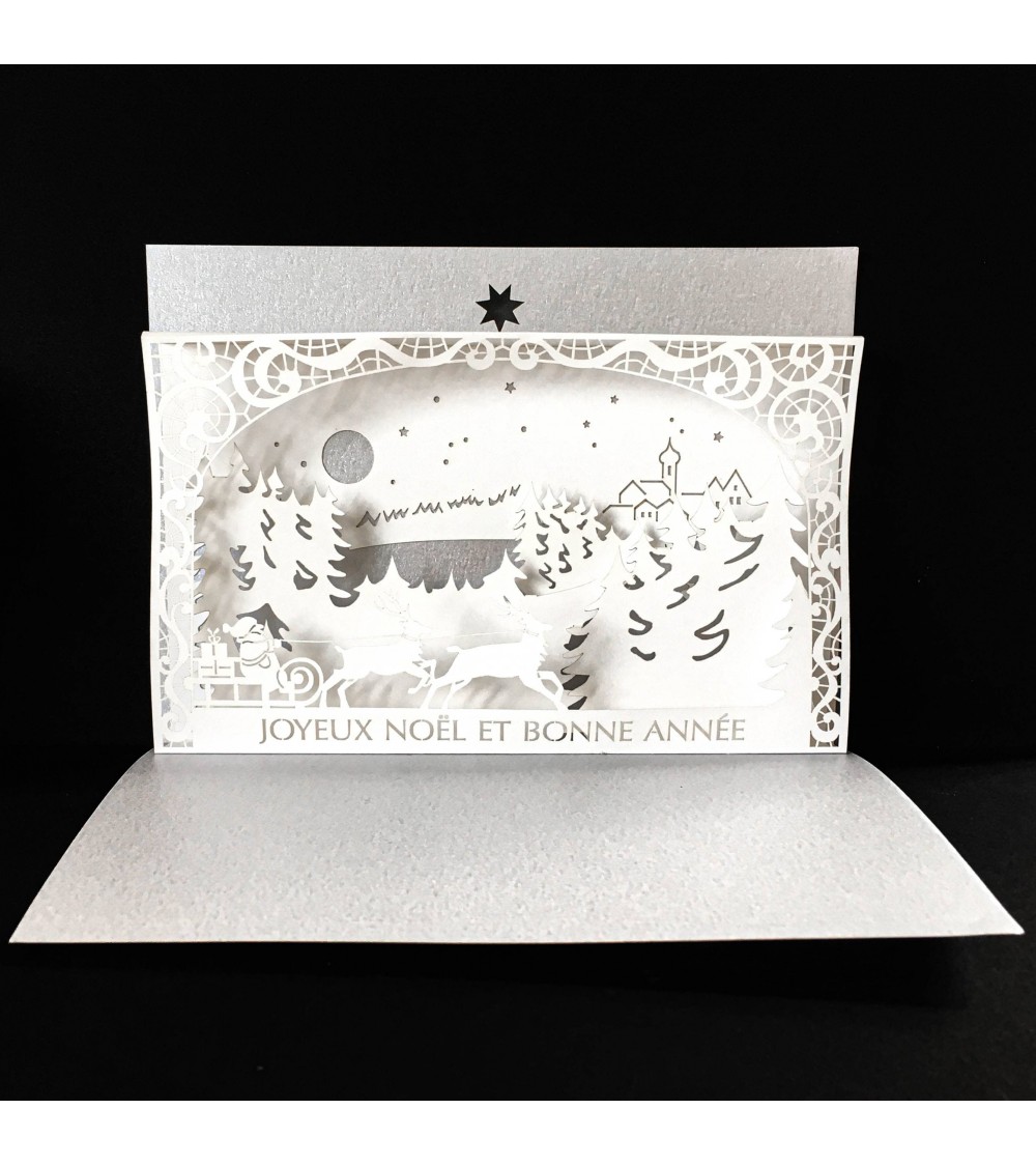 Carte Rifletto, Paysage hivernal, argent, fabriquée en Allemagne. L'Ecritoire design, Lausanne.