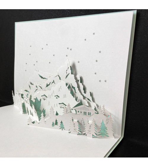 Carte Rifletto, Magie des chalets, vert menthe, fabriquée en Allemagne. L'Ecritoire design, Lausanne.