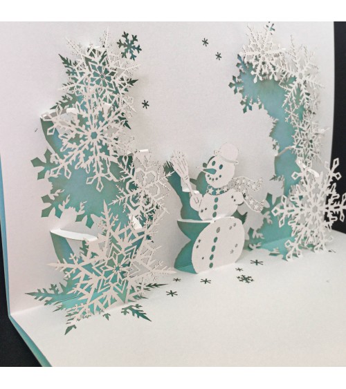 Carte Rifletto, Bonhomme de neige, vert menthe, fabriquée en Allemagne. L'Ecritoire design, Lausanne.