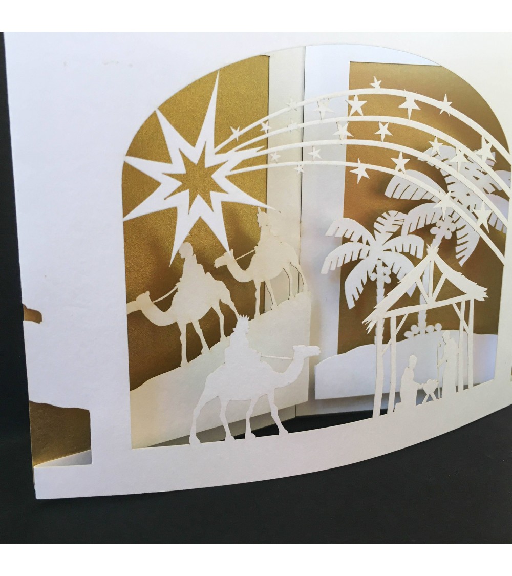 Carte Rifletto, Les rois mages, doré, fabriquée en Allemagne. L'Ecritoire design, Lausanne.