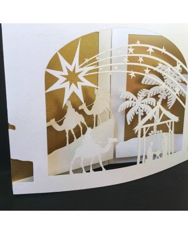 Carte Rifletto, Les rois mages, doré, fabriquée en Allemagne. L'Ecritoire design, Lausanne.