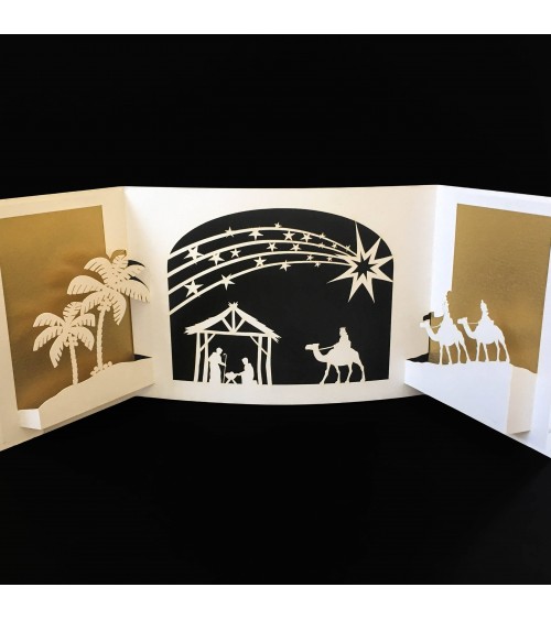 Carte Rifletto, Les rois mages, doré, fabriquée en Allemagne. L'Ecritoire design, Lausanne.