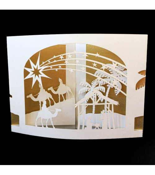 Carte Rifletto, Les rois mages, doré, fabriquée en Allemagne. L'Ecritoire design, Lausanne.