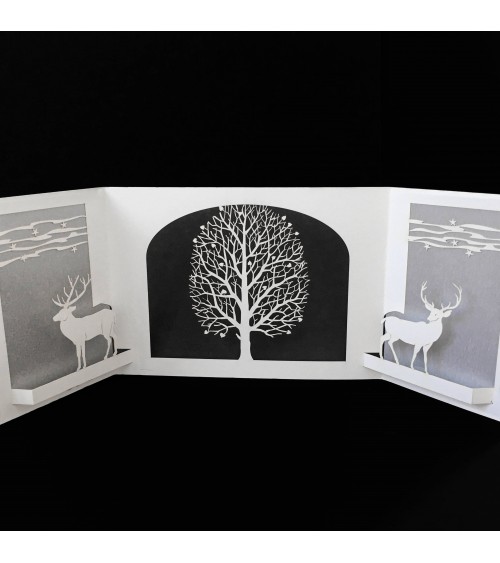 Carte Rifletto, Deux cerfs, argent, fabriquée en Allemagne. L'Ecritoire design, Lausanne.