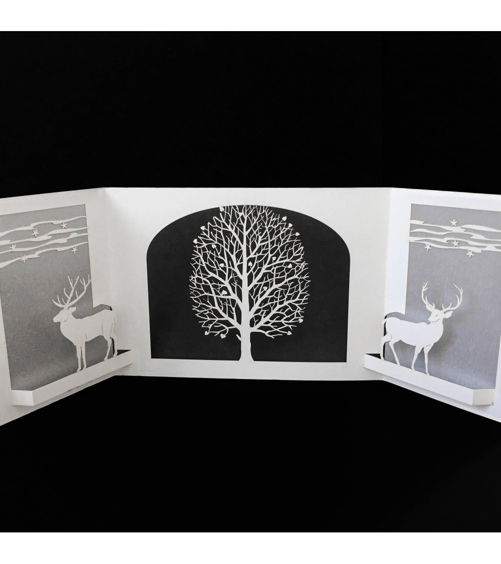 Carte Rifletto, Deux cerfs, argent, fabriquée en Allemagne. L'Ecritoire design, Lausanne.