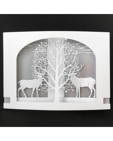 Carte Rifletto, Deux cerfs, argent, fabriquée en Allemagne. L'Ecritoire design, Lausanne.