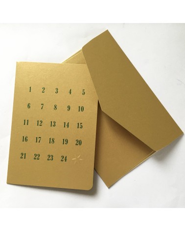 Carte double format A6 Le Typographe, « Calendrier de l’Avent », enveloppe et papier 300 g. Fabriqué en Belgique.